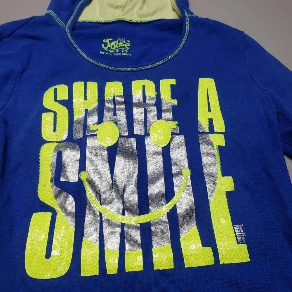 justice girls size 14 blue and yellow share a smile sweater
